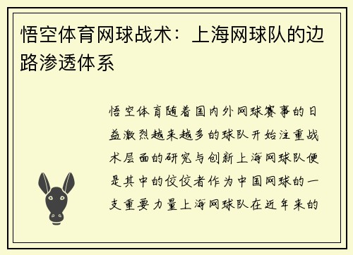 悟空体育网球战术：上海网球队的边路渗透体系
